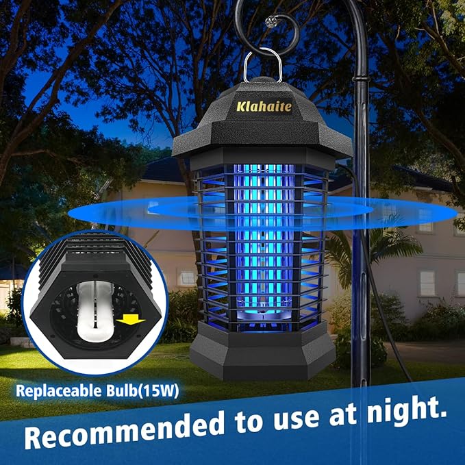 Klahaite Bug Zapper Outdoor, Electric Mosquito Zapper, Fly Zapper Indoor Fly Traps, Mosquito Repellent Outdoor Patio and Backyard Covers 1/2 Acre, 3 Prong Plug, 4200V, ABS Fireproof Plastic Outer
