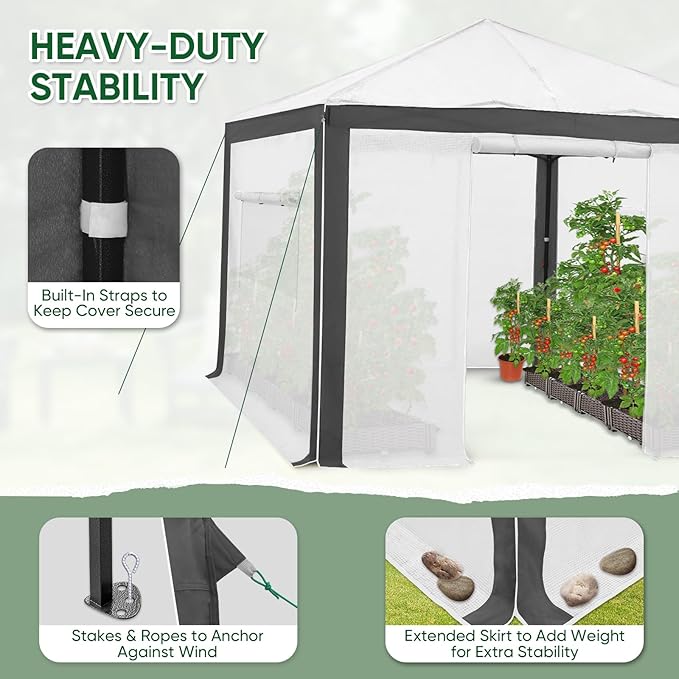 EAGLE PEAK 10x10 Portable Walk in Greenhouse with Polyester Reinforced Corners, Instant Pop up Indoor Outdoor Gardening Green House, Roll Up Zipper Entry Doors and Mesh Windows, Gray/White