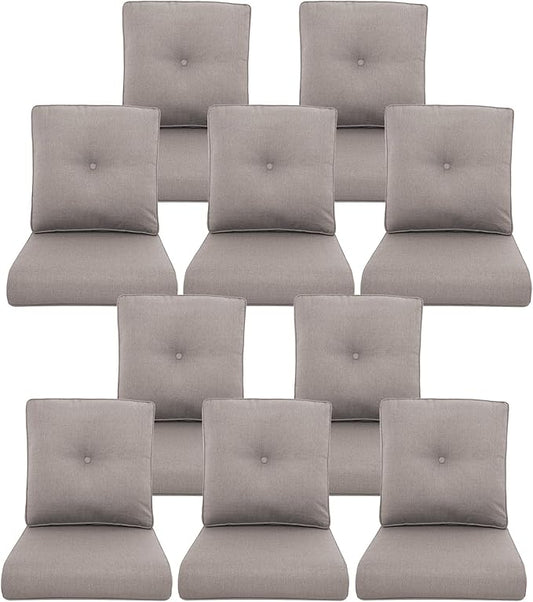 10-Piece Outdoor Patio Cushion Set - Fade & Water Resistant with Removable Olefin Cover, 22x24x4 Inch Memory Foam Cushions for Wicker Sectional Sofa – Grey/Buckle