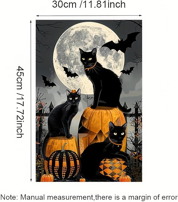 Scary Pumpkin Black Cat Spooky Welcome Halloween Cat 12 X 18 Inches Double-Sided House Flags