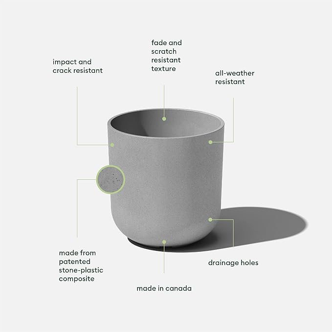 Veradek Mason Series Lima Planter - Round Planter for Indoor or Outdoor Porch/Garden | Made from Plastic-Stone Composite with Drainage Holes | Modern Décor for Succulents, Flowers, Small Plants
