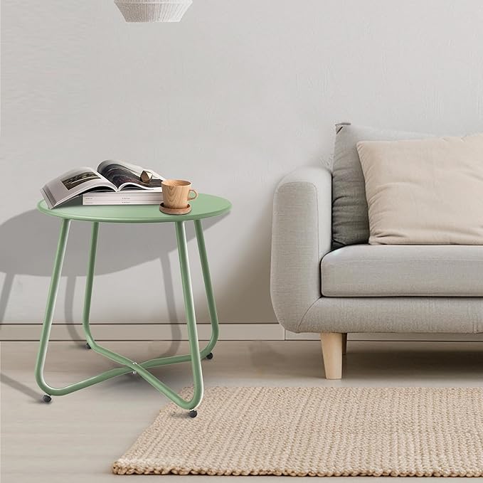 Bean Green Patio Side Table, 18" Weatherproof Steel Outdoor Indoor Side Table for Garden, Balcony, Pool & Tailgate, Rust-Resistant Lightweight Portable Patio End Table