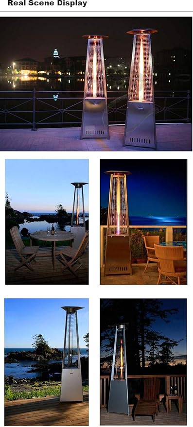 Avenlur Pyramid Patio Heater, 48,000 BTU Outdoor Propane Heater with Quartz Glass Tube, Cover, Ignition & Wheels — Freestanding Gas Heater for Backyard, Deck & Patio (Stainless Steel)