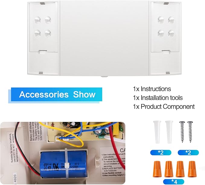 2 Pack LED Emergency Lighting with Battery Backup-Two Square Heads White Commercial Emergency Lights -UL Listed-AC 120/277V-Hardwired Emergency Exit Light Fixtures for Business/Home.