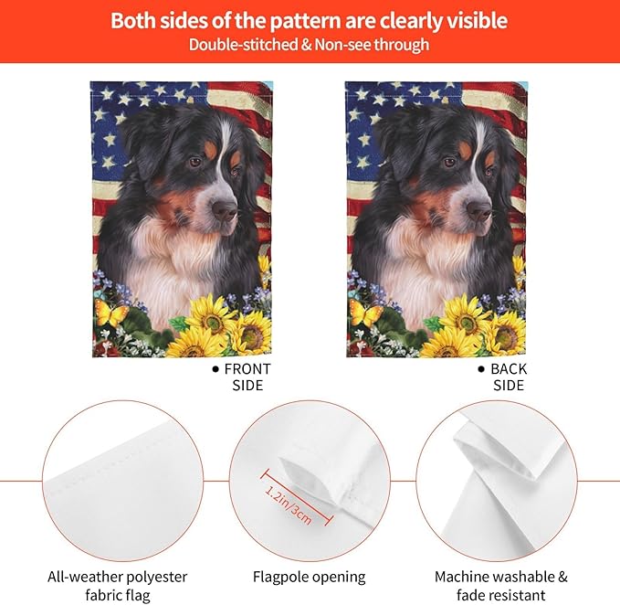 Bernese American Flag Patriotic Dog Garden Flag Welcome Party Outdoor Outside Decorations Picks Home House Garden Yard Decor 12x18 Inch