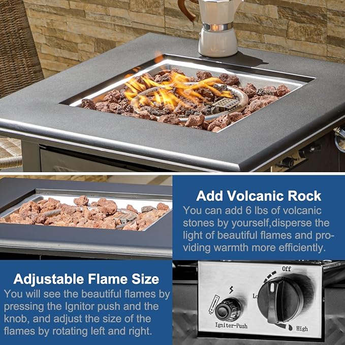28 Inch Propane Fire Pit Table, 50,000 BTU Steel Gas Fire Pits for Outside,Outdoor Gas Firepit with Lid and Lava Rocks,CSA Certified Propane Firepit for Paito Garden Backyard,Add Warmth to Gatherings