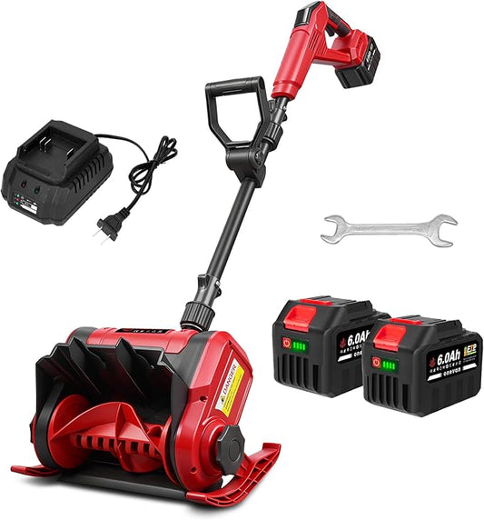 Snow Shovel, 20V | 12-Inch Cordless Snow Blower, Electric Snow Shovel with 2PCS 6.0Ah Batteries & Quick Charger, Battery Powered Snow Blower with Non-Slip Base & Adjustable Handle