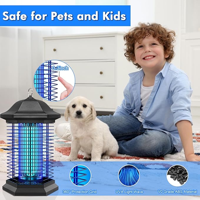 Bug Zapper Outdoor Indoor, Electric Mosquito Zapper with 18W Power & 4400V High-Voltage, Coverage of 1/2 Acre, 5ft Power Cord, 3 Prong Plug, Waterproof Fly Trap for Patio, Backyard, Garden