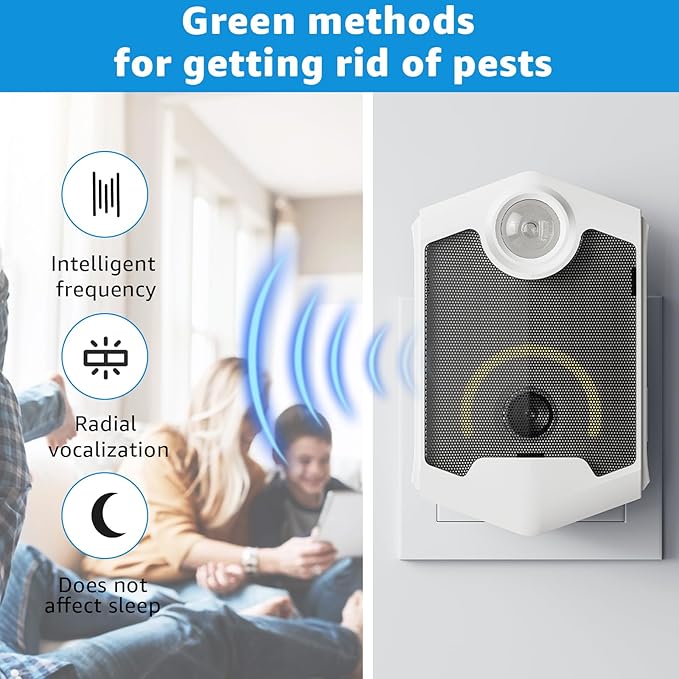 Ultrasonic Pest Repeller, Electronic Repellent Plug-in with Night Light & Flashing, Repel Mice, Rats, Roaches, Ants, Spiders, Mosquitoes, Bugs, for Home, Kitchen, Garage, Office, Warehouse - 2 Pack