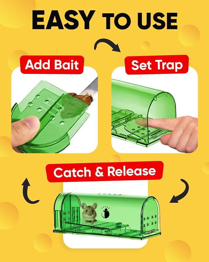 Motel Mouse Humane No Kill Live Catch and Release Mouse Traps, Reusable with Cleaning Brush - 2 Pack