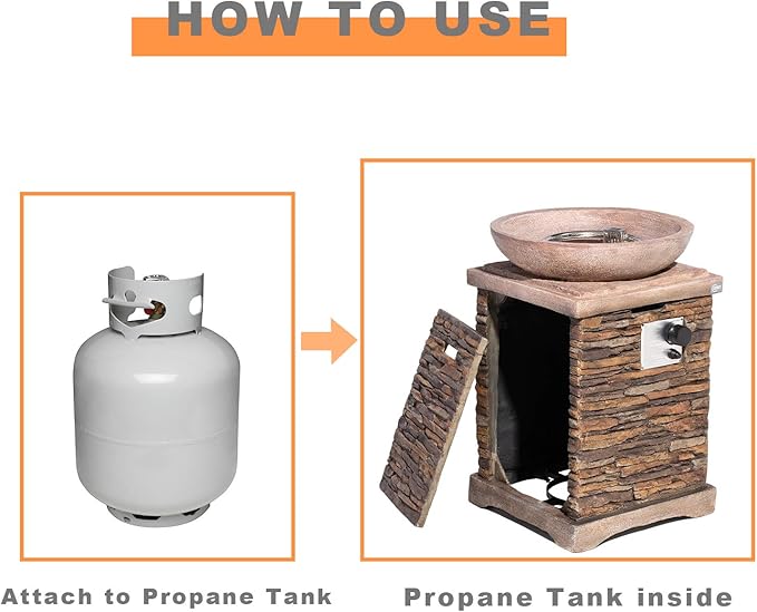 COSIEST Outdoor Propane Fire Pit Table w Faux Brown Compact Ledge Stone 20" Square Base and Faux Rose-Marble Round Bowl, CSA Certified, 40,000 BTU, Free Lava Rocks, Fits 20lb Tank Inside, Raincover