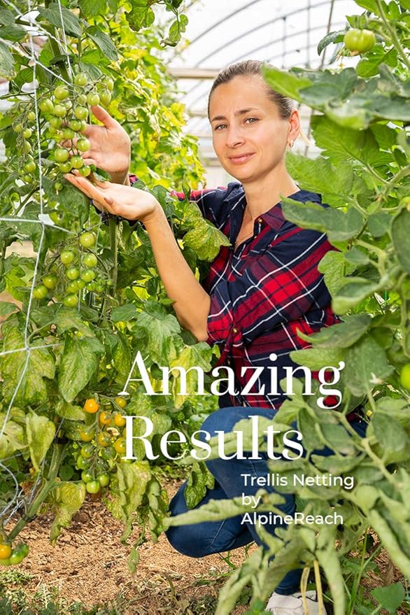 AlpineReach Trellis Netting 5 x 350 ft Heavy Duty Polyester White - 6 Inch Mesh Support Twine for Growing High Yield Tomatoes, Peas, Vine Climbing Plants Fruits Vegetables