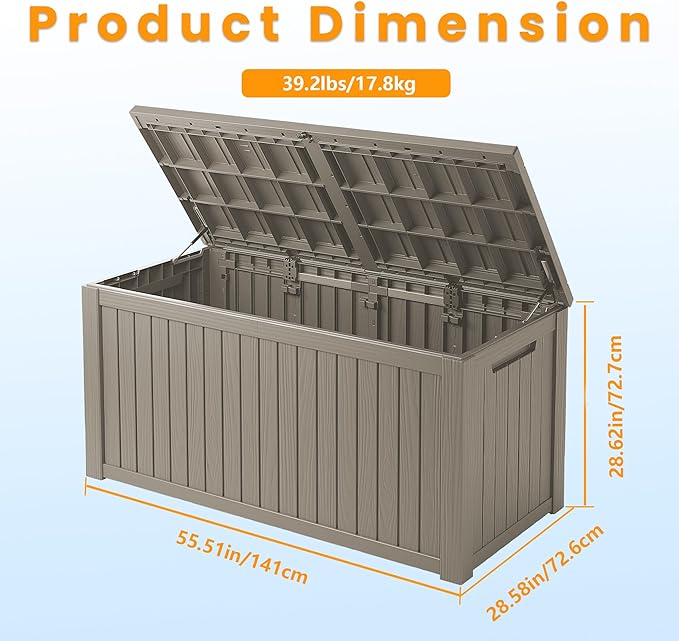 200 Gallon Waterproof Large Resin Deck Box Indoor/Outdoor Lockable Storage Container and Seating for Garden, Pool, and Patio (200 Gallon, Grey)