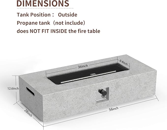 NAGA HABNA 56 Inch Propane Fire Pit Table, Rectangle Outdoor Fire Table (50,000 BTU), Gas Fire Pit w Lava Rocks for Garden, Pool, Backyard