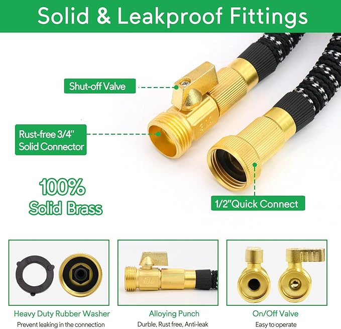 100 ft Expandable Garden Hose, 2025 New No Kink Flexible Water Hose 100ft, 10 Pattern Spray Nozzle, Leakproof Solid Brass Fittings, Reinforced Durable Latex Core, Ultra Lightweight & No Tangle