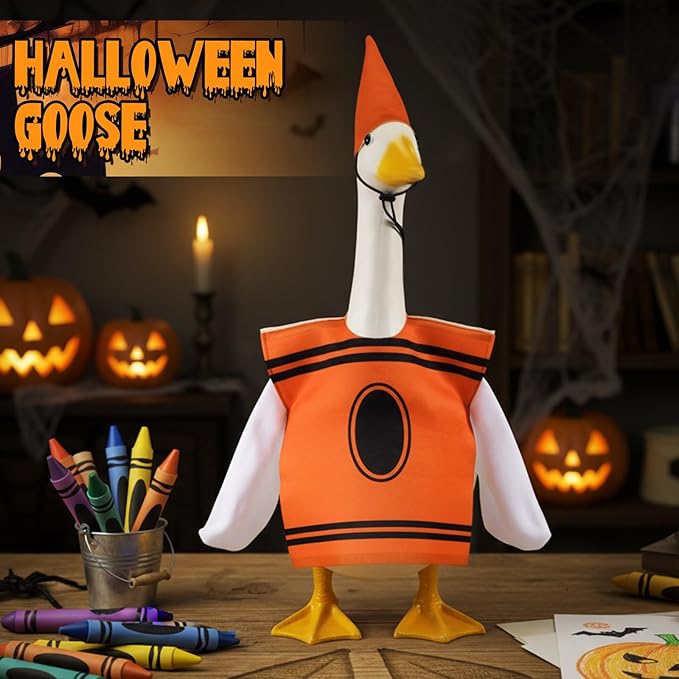 Geyoga Halloween Goose Crayon Costume Porch Goose Outfits 23" Fall Geese Clothes Classroom Lawn School Garden Patio Yard Outdoor Decorations(Orange,Crayon)