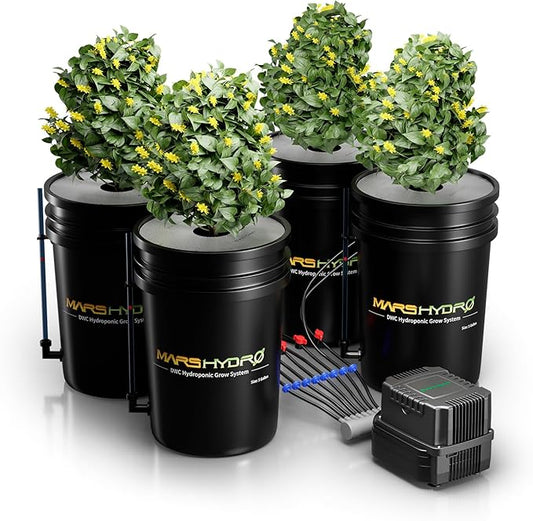MARS HYDRO DWC Hydroponics Grow System 5 Gallon Deep Water Culture with Recirculating Drip Garden System 11W Air Pump, Multi-Purpose Air Hose, Air Stone, 4 Buckets and Top Drip Kit