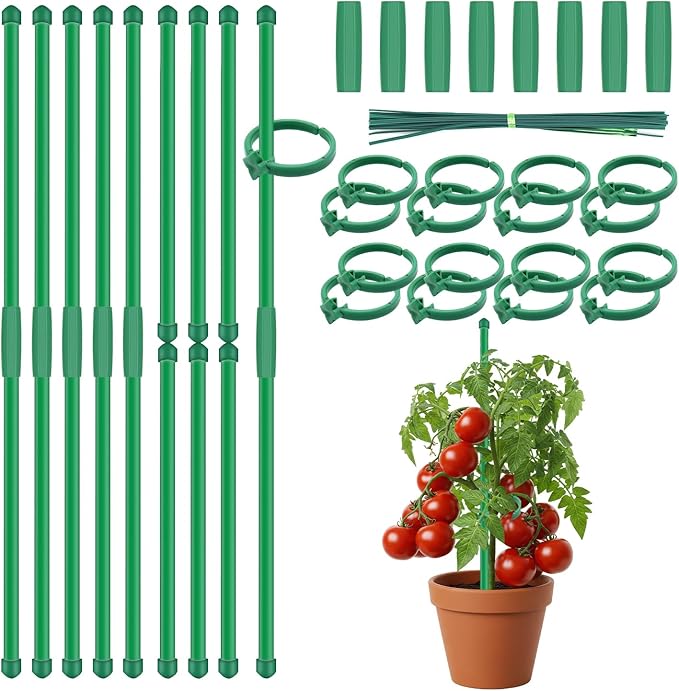 Plant Stakes 14.2Inch, BOVITRO 16Pcs Garden Stakes with Clips for Indoor Outdoor Plants, Adjustable Length Plant Support Stakes, Orchid Stick, Tomato Beans Vegetable Stakes for Garden