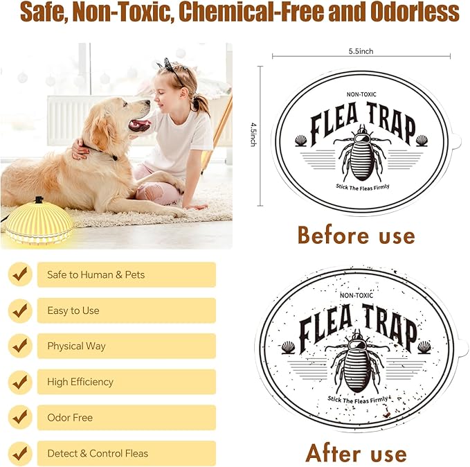 2 Packs Flea Traps for Inside Your Home Flea Light Trap Treatmetnt with 6 Refills & 6 Bulbs for Bugs Insect Pest Control Traps for Living Room, Balcony, and Bedroom