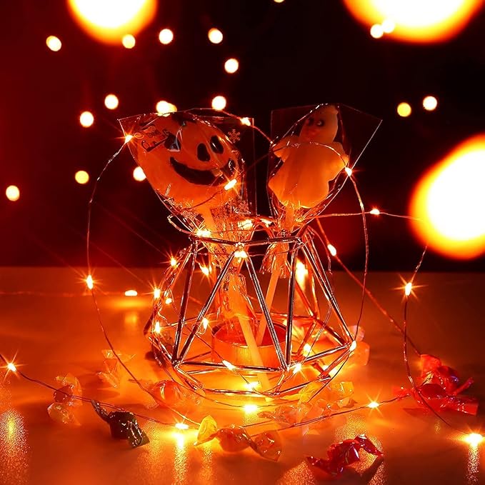 VOOKRY 8 Pack 30 Led Fairy Lights Battery Operated String Lights-10 ft Orange Waterproof Silver Wire Firefly Starry Moon Lights for Crafts Wedding Party Bedroom Halloween Christmas Table Centerpieces