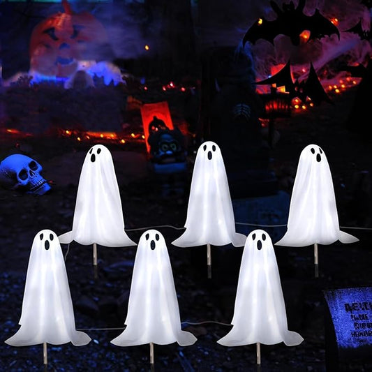 3Pack Halloween Solar Pathway Lights Ghost Stake Lights, Solar Powered Outdoor Decor for Yard, Lawn, Party & Halloween Decoration