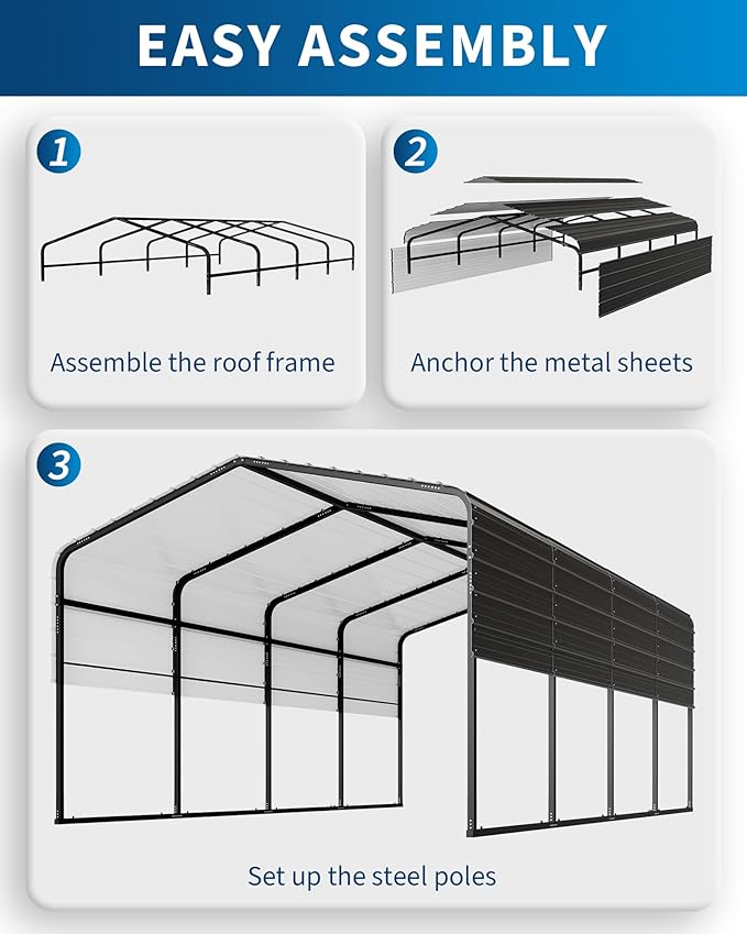 13' X 20' X 8.5' Heavy Duty Metal Carport with Galvanized Roof, Weatherproof Car Garage Shelter, All-Weather Permanent Cover for Cars/Trucks/Boats/Tractors