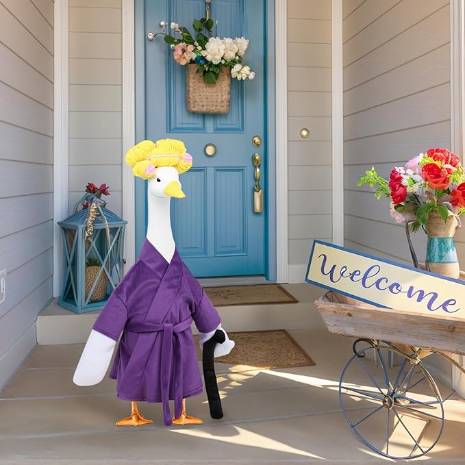 Old Lady Porch Goose Outfits - Old Lady Costumes for 23” Porch Goose Statue, Halloween Outdoor Decor for Lawn, Yard & Garden