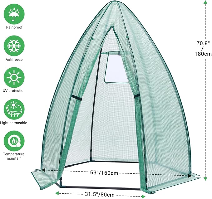 Portable Plant Protector from Animals, Ohuhu Greenhouse for Outsides with Durable PE Cover, Heavy Duty Green House with Zippered Door Mesh Window for Vegetables Flowers Fruits Herbs, 63x54x71 Inch