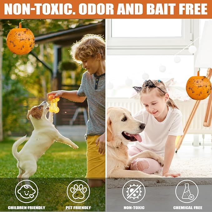 6 PCS Fruit Fly Traps Ball Fly Trap Outdoor, Hanging Bugs Sticky Ball Indoor, Gnat Trap Ball for House Plants Kitchen Drain Yard Garden (6PCS, Yellow)