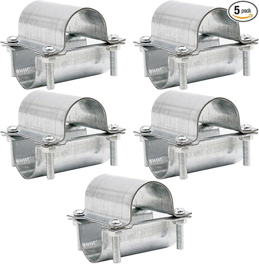 5 Sets 1¼" Greenhouse Cross Grid Pipe Connector Clamps, 32mm Purlin Bracket, Galvanized Steel Chain Link Fence Clamps, Steel Hothouse Pipe Fitting Clip with Bolts and Nuts (32mm)
