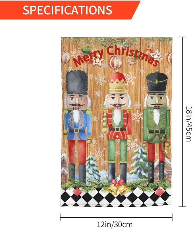 Merry Christmas Nutcracker Buffalo Plaid Check Garden Flag Welcome Party Outdoor Outside Decorations Picks Home House Garden Yard Decor 12x18 Inch