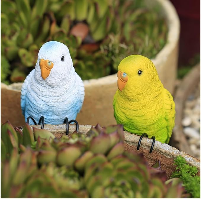 Realistic Parrot Sculpture Resin Hanging Parrots Garden Statues Lifelike Bird Figurines Landscape Ornament Patio Yard Lawn Figurine Tree Decor, Outdoor Garden Wall Statues (GreenYellow)