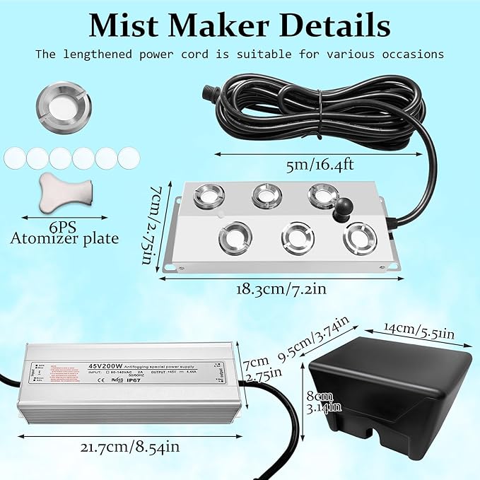 Ultrasonic Fogger 6 Head Ultrasonic Mist Maker,5000ml/H 200W Mist Maker Fogger,6 Head Ultrasonic Fogger Mist Maker,6 Head Ultrasonic Mist Maker fogger Ultrasonic Mister Fogger 6 Head Fogger