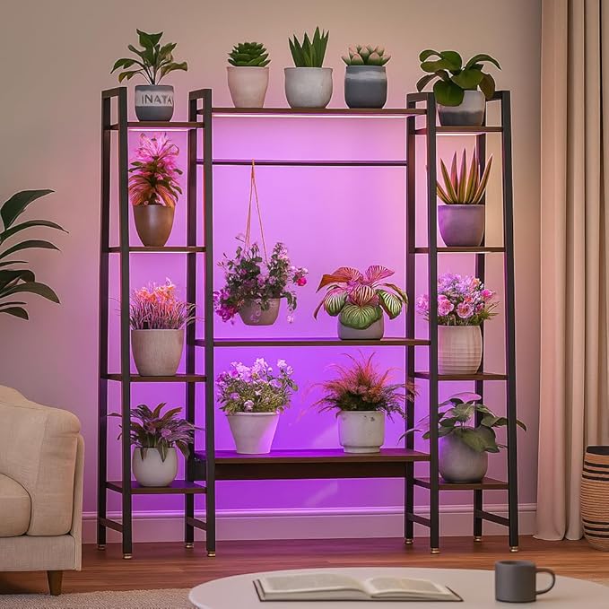 55" Large Plant Stand Indoor with 8 LED Grow Lights (3 Modes & Auto Timer) - 12 Tiered Metal Plant Shelf, 10 Dimmable Brightness Levels, Flower Stand Display Rack for Patio Balcony Garden