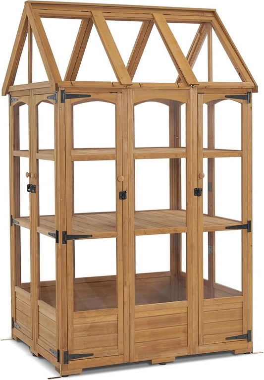 MCombo Wooden Greenhouse, Outdoor Greenhouse with Adjustable Roof Vent and 6 Lockable Door for Backyard/Outdoor Use, (48 x 38.8 x 83.9 Inches) 0851 (Natural)