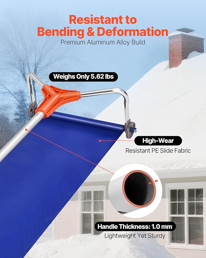 VEVOR Snow Roof Rake, 17 in Aluminum Blade, 4.1-17.2 ft Adjustable Roof Snow Scraper with Wheels & Slide, Lightweight Snows Removal Tool for House Rooftop Leaves Debris Clearing