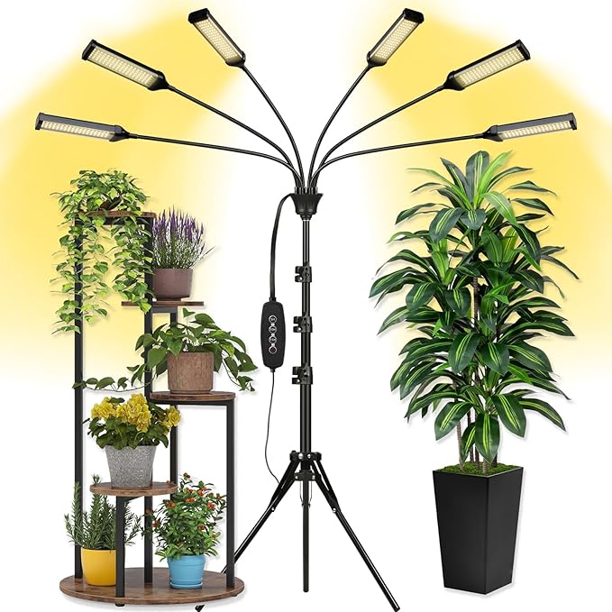 LED Grow Lights for Indoor Plants Full Spectrum 6 Heads Light,Indoor Grow Lamp with Timer and Auto On/Off Timing 5/10/15H, 540 LEDs Plant Lights for Indoor Growing with Tripod Stand.
