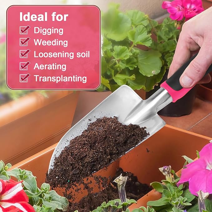 Garden Shovel Hand Garden Trowel, Heavy Duty Gardening Shovel with Ergonomic Handle, Hand Shovel Garden Shovels for Digging, Rust Resistant Garden Spade Gardening Tools for Garden Work, Red