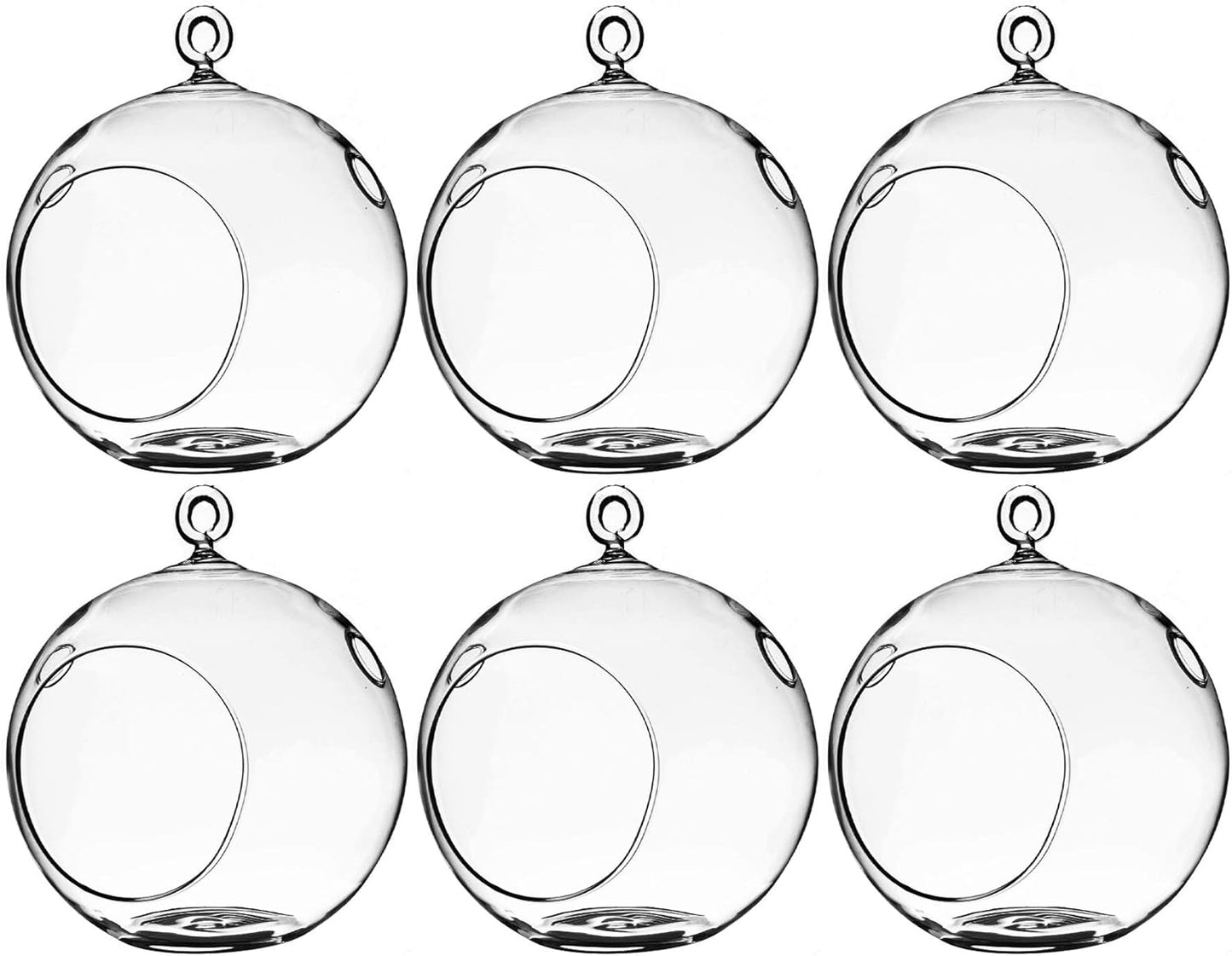 WGV Hanging Terrarium Globe, Width 5", Height 6", DIY Air Succulent Planter, Clear Glass Vase Orb with Flat Bottom, Candle Holder for Windowsill Outdoor Garden Decor, 6 Pieces Bulk