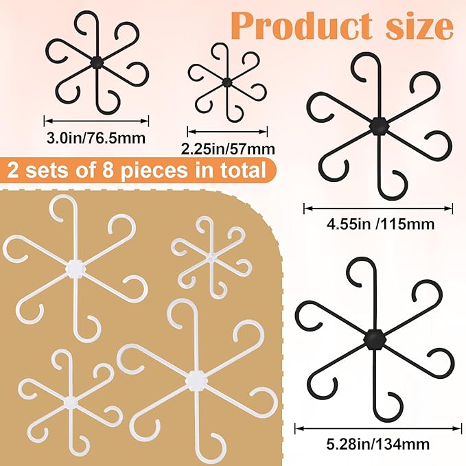 8PCS Plant Stem Support, 4 Sizes Climbing Houseplant Stem Holders, Plastic Reusable Flower Trellis Stem Hook Plant Care Growth Accessories for Flower Plants Indoor Outdoor - Black, Clear