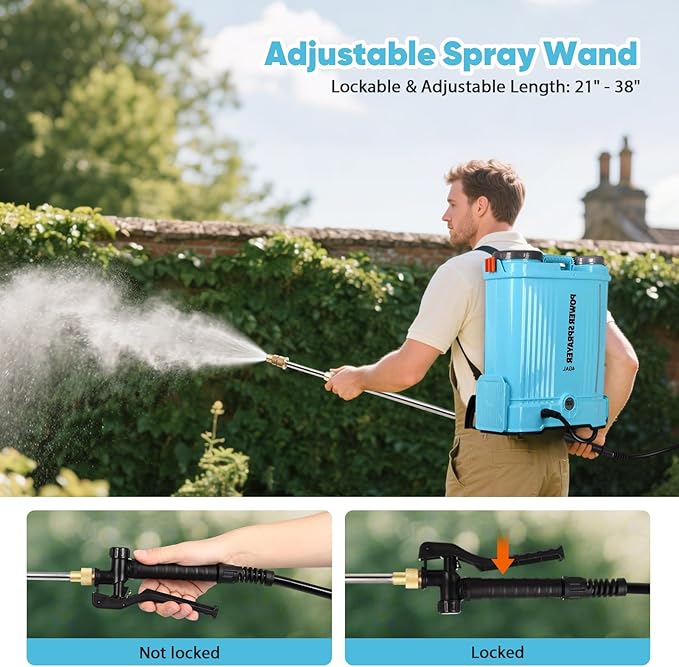 Battery Powered Backpack Sprayer, 4.2 Gallon Electric Sprayer for Weed Fertilizer Cleaning Watering, 80PSI Adjustable Pressure Lawn & Garden Sprayers with Telescopic Wand 8 Nozzles 2.6AH Battery