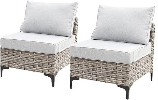 HOOOWOOO 2 Pieces Outdoor Patio Sectional Sets with 2 Armless Middle Chairs,Light Gray