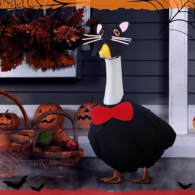 Outus Halloween Goose Outfits Funny Black Cat Outfit for Porch Goose 23inch Lawn Geese Cat Clothes Holiday Costume for Halloween Outdoor Yard Garden Decor