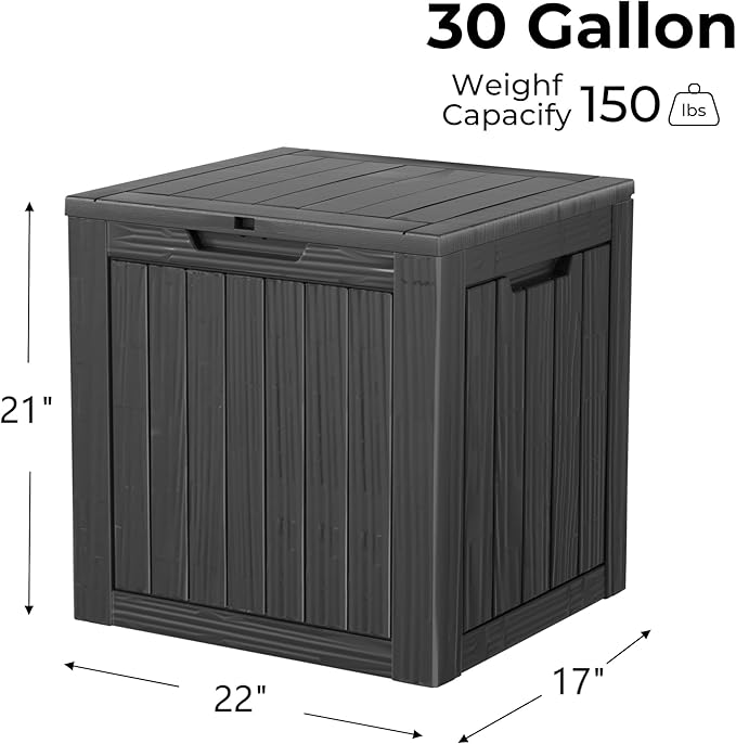 30 Gallon Waterproof Outdoor Storage Box - All-Weather Deck Box for Patio & Pool, Lockable Resin Patio Deck Box with UV Protection, Matte Black