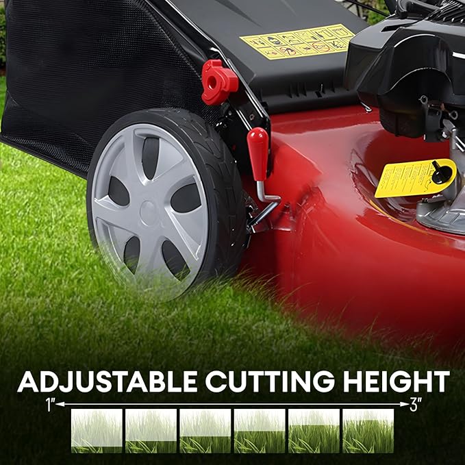 3 in 1 Gas Lawn Mower Self Propelled,141 OHV Engine with Air Cooling, 20" Steel Deck, 8-Level Height Adjustment, 50L Grass Tank, Foldable Design Red