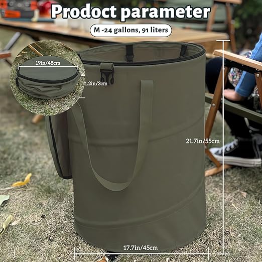 Pop up Camping Trash can with lid,Collapsible 24 Gallons Trash can with Sorting Clips,Garden Garbage Bag with Lid,Lawn and Leaf Bags - Reusable Yard Waste Bags (Green)