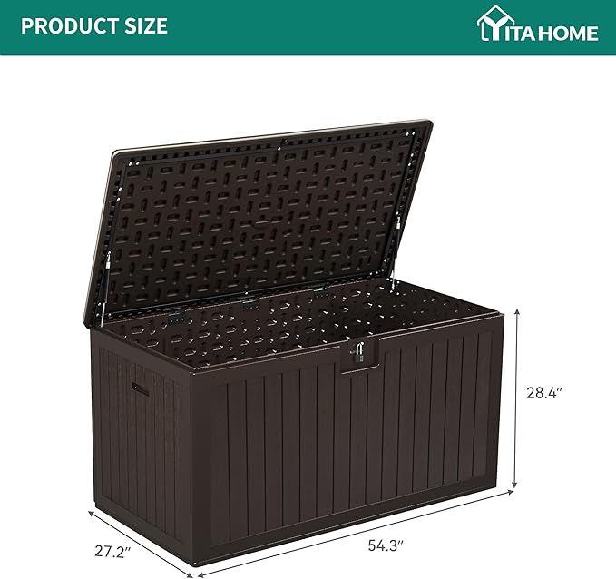 YITAHOME 150 Gallon Double-Wall Deck Box with Side Handles, Outdoor Large Storage for Patio Furniture Cushions, Garden Pool Accessories, Water Resistant & Lockable