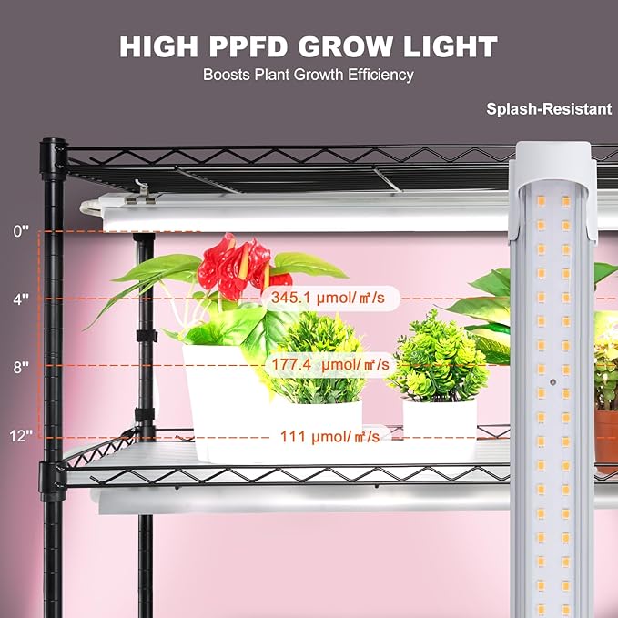 VEVOR Plant Stand with Grow Light, 6-Tier Large Tall Plant Shelf with 150W Full Spectrum Grow Light, Indoor LED Plant Light with Timer and Wheel for Seed Starting 35.4" L x 13.8" W x 70.9" H
