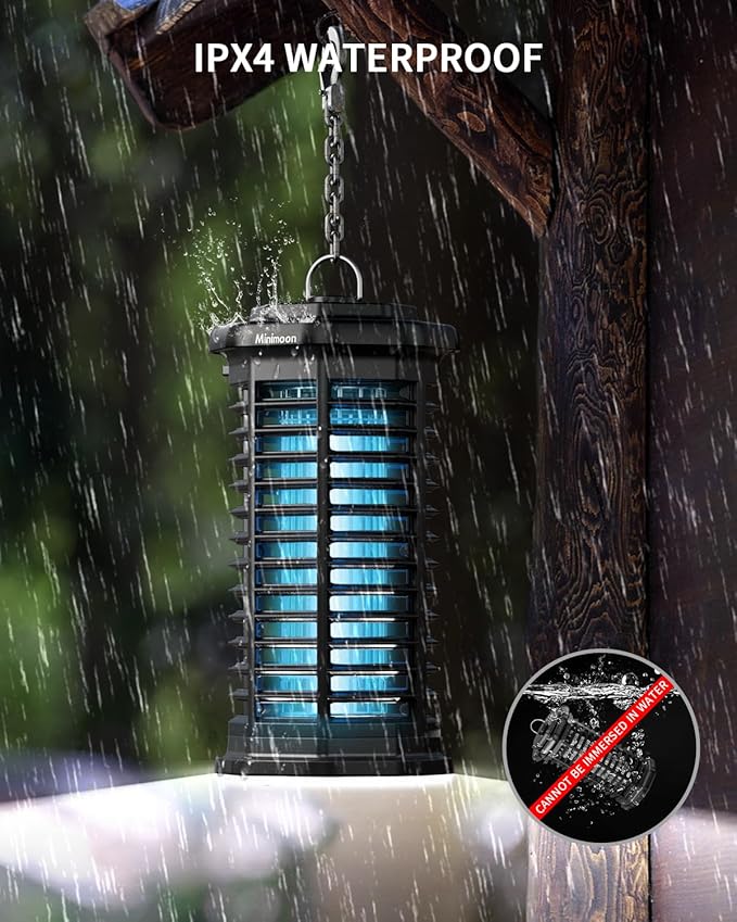 Minimoon Bug Zapper Outdoor 4000V Powerful Electric Mosquito Zapper, 15w Fly Trap Outdoor, IPX4, Corded Fly Zapper for Indoor, Yard, Backyard, Patio, Camping (Black with LED Lighting)