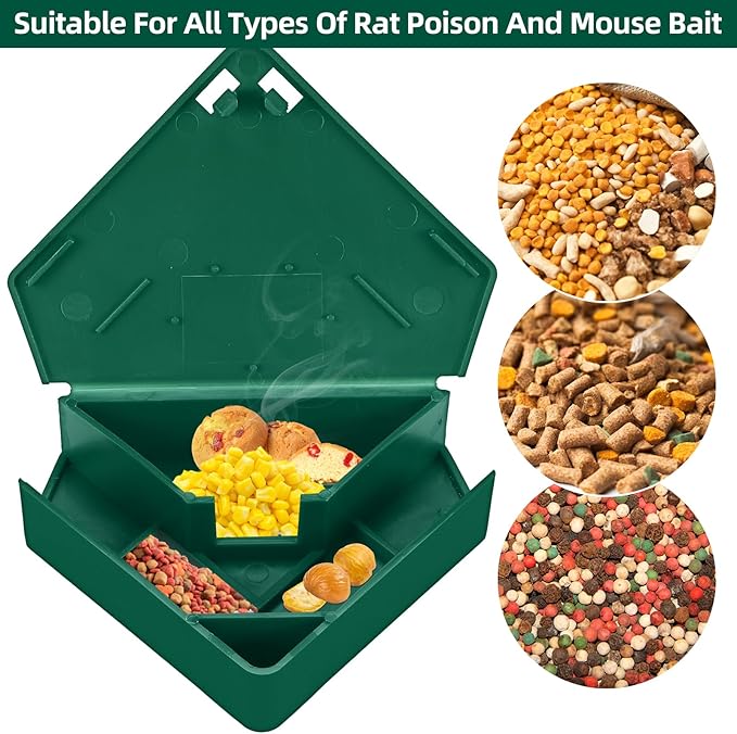 Mouse Bait Station with Keys Indoor Outdoor for Rats Mice Rodents, Reusable Mouse Poisoning Bait Blocks, Friendly for Children & Pets (8, Green 1)